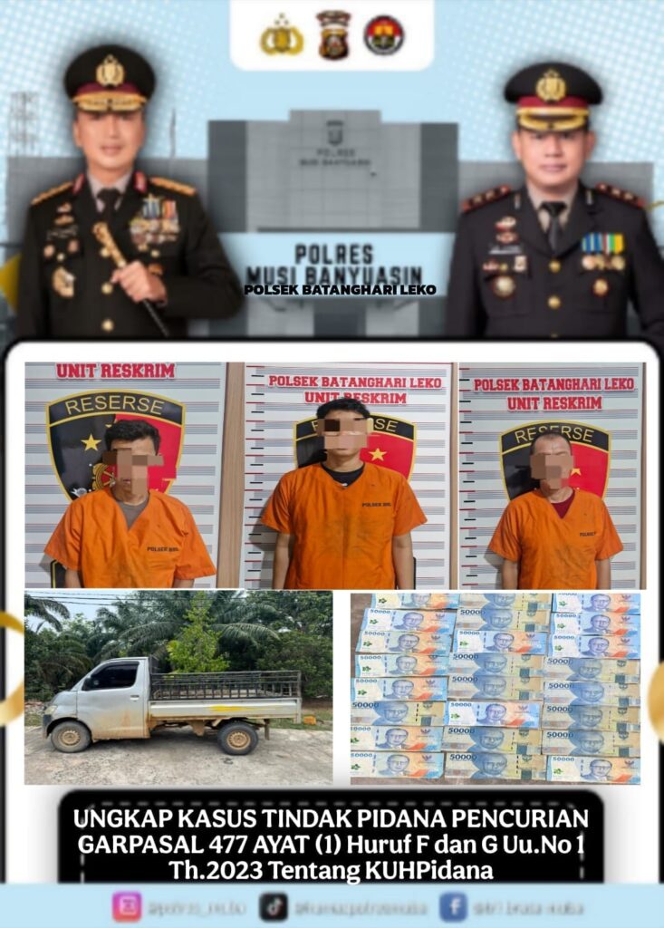 Polsek Batanghari Leko Amankan Tiga Pelaku Pencurian 392 Liter Solar Milik PT BPP