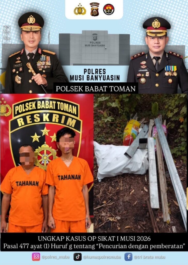 Curi Besi Baja Ringan, Dua Pria di Lawang Wetan Ditangkap Polsek Babat Toman